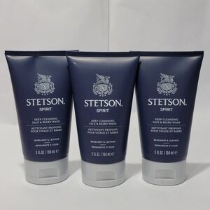 3pk Stetson Spirit Deep Cleansing Face and Beard Wash Bergamot Leather 5oz New